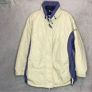 Columbia Mens Jacket XL Beige Blue Color Block Full
Zip Nylon Lined